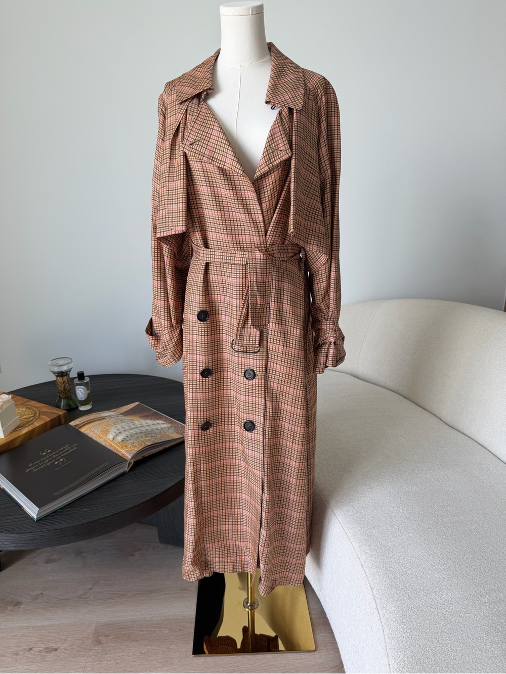Golden Goose Check Trench Coat Size M Belted Maxi $1250